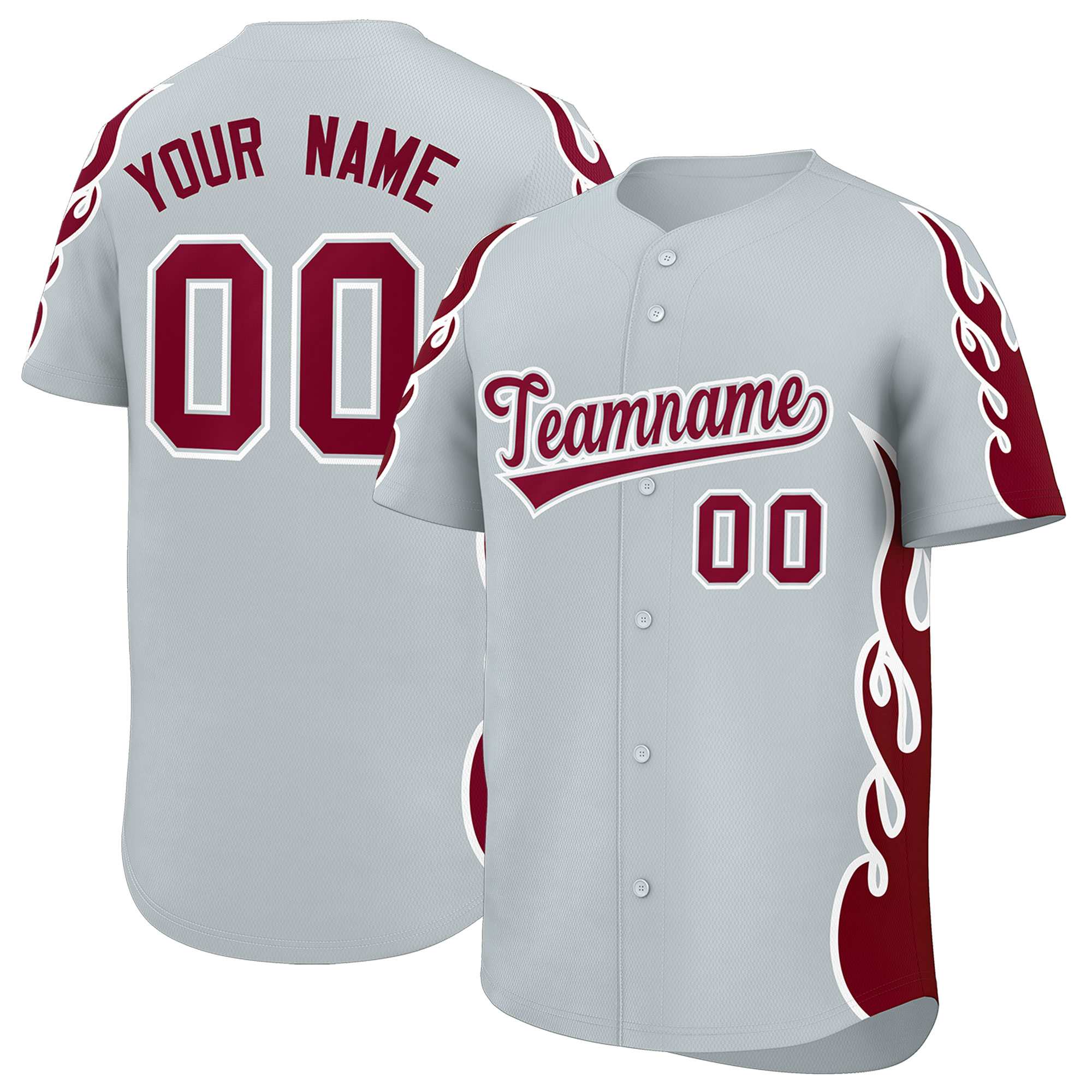 Benutzerdefiniertes Baseball-Trikot mit Seitenflammen-Umrissmuster für Sportuniformen