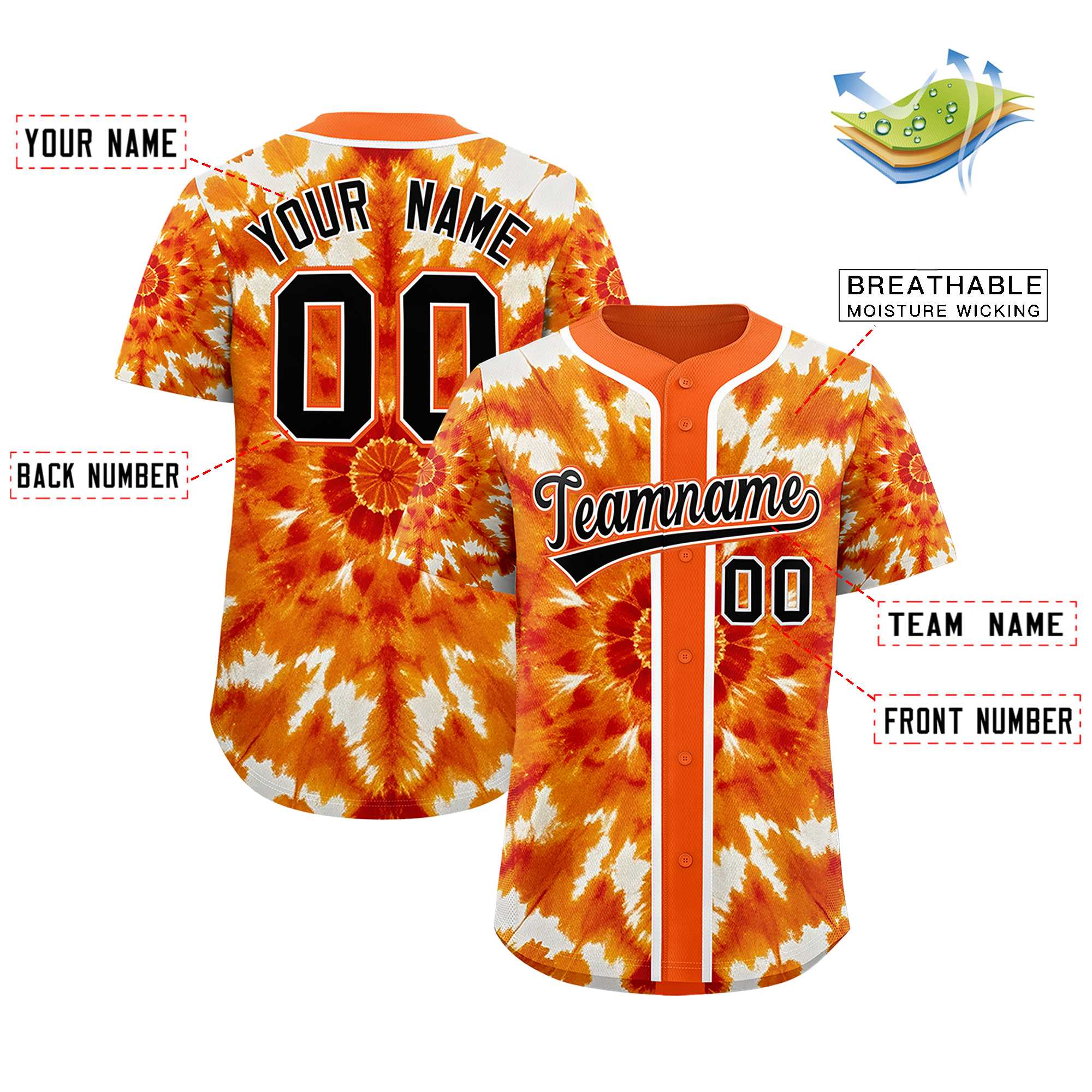 Authentisches Baseball-Trikot mit individuellem Tie-Dye-Graffiti-Muster Authentisches Baseball-Trikot mit individuellem Tie-Dye-Graffiti-Muster