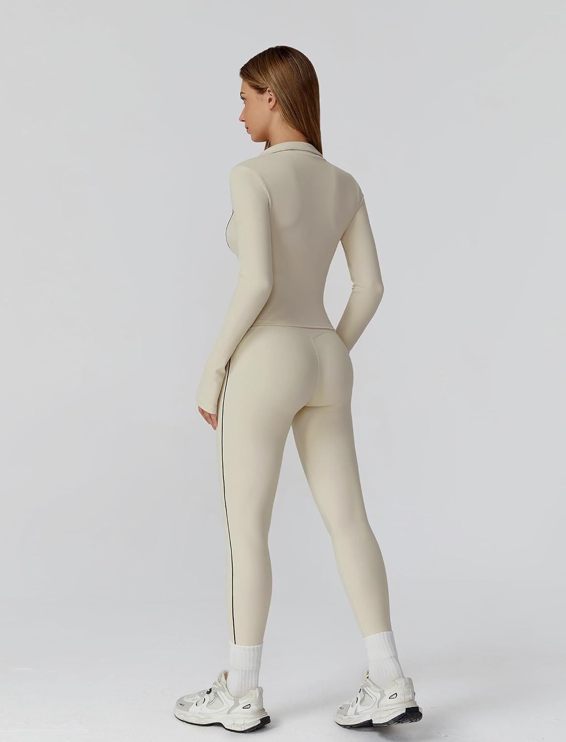 Women's 3 Piece Zip Jacket Bra Leggings Set Cream