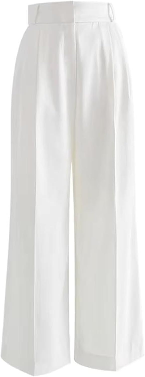 Women's High Waist Straight Trousers Loose Wide Leg Pants with Pockets Spring