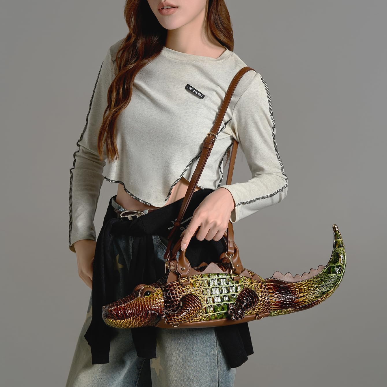 Women's Novelty Crocodile Shape Top Handle Handbag Green Women's Novelty Crocodile Shape Top Handle Handbag Green