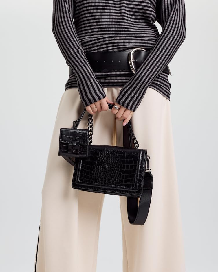 Women's Croc Embossed Crossbody Bag with Mini Pouch