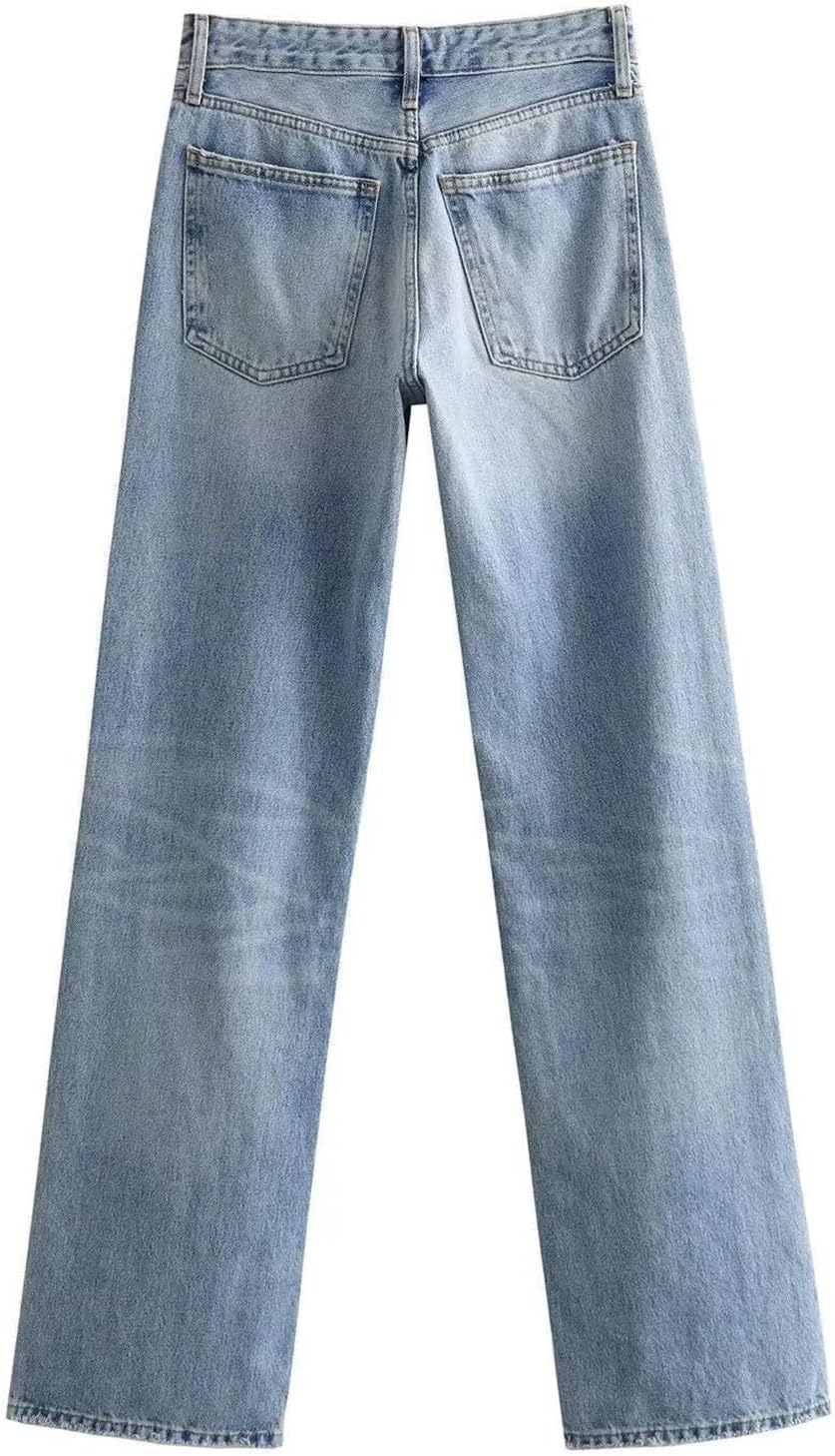 Women's Distressed Boyfriend Straight Leg Jeans Vintage Wash
