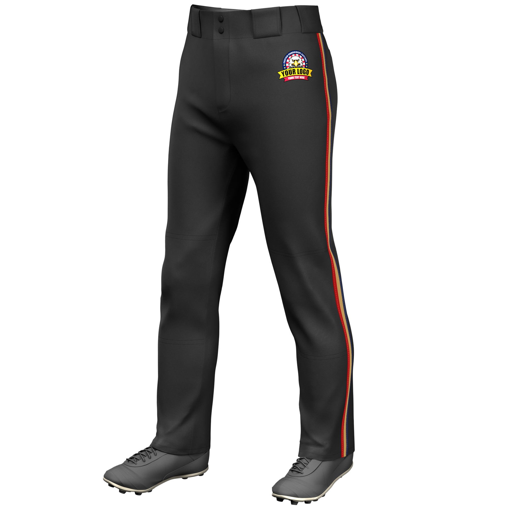 Custom Black Navy Old Gold-Red Classic Fit Stretch Practice Loose-fit Baseball Pants