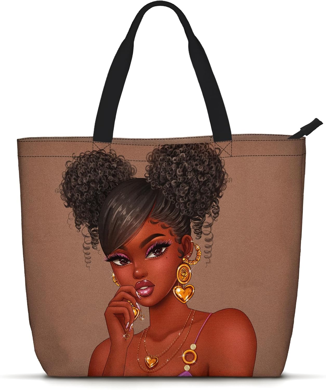 Women's Canvas Tote Bag Brown Contrast Handles