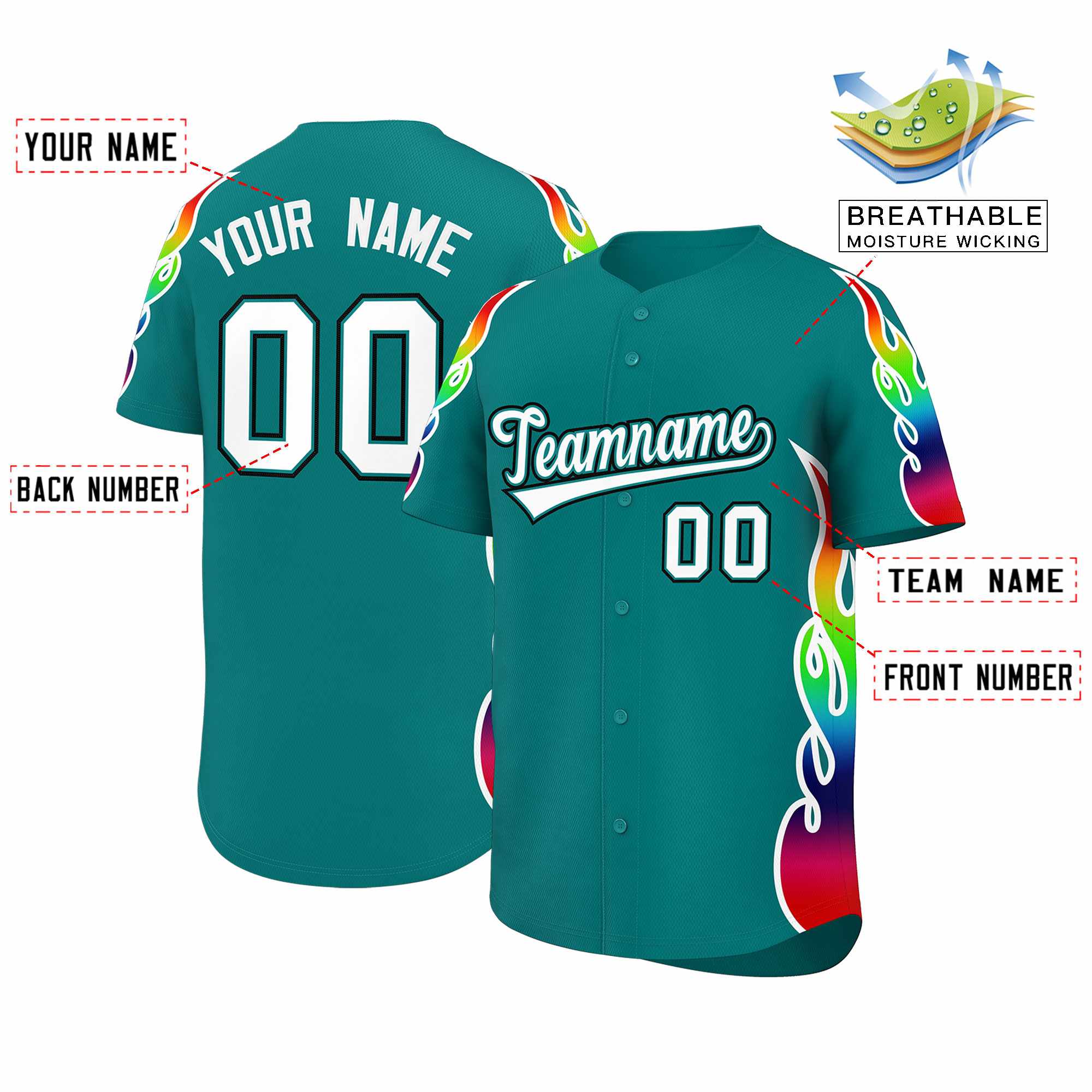 Benutzerdefiniertes Graffiti-Muster, personalisierter mehrfarbiger Flammendruck, authentisches Baseball-Trikot
