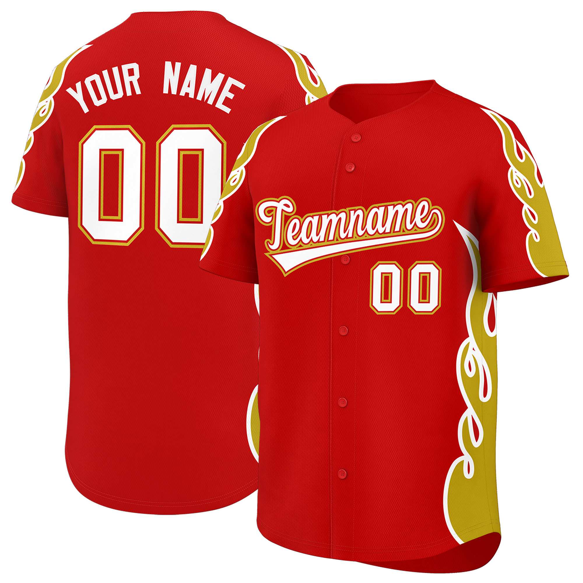Benutzerdefiniertes Baseball-Trikot mit Seitenflammen-Umrissmuster für Sportuniformen