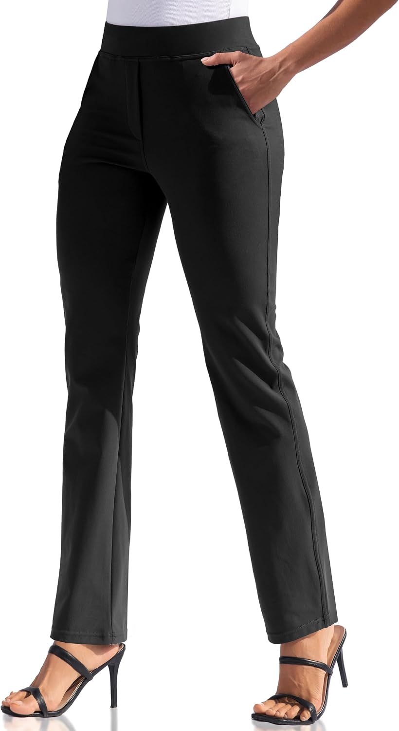 Women's Straight Leg Dress Pants with Pockets Black