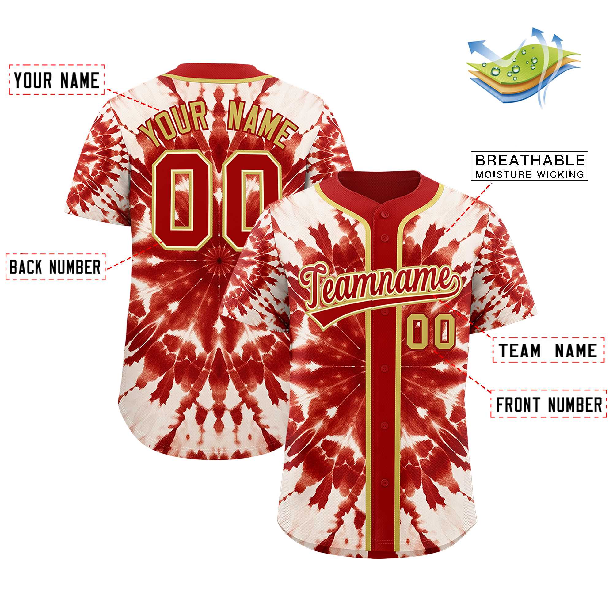Authentisches Baseball-Trikot mit individuellem Tie-Dye-Graffiti-Muster Authentisches Baseball-Trikot mit individuellem Tie-Dye-Graffiti-Muster
