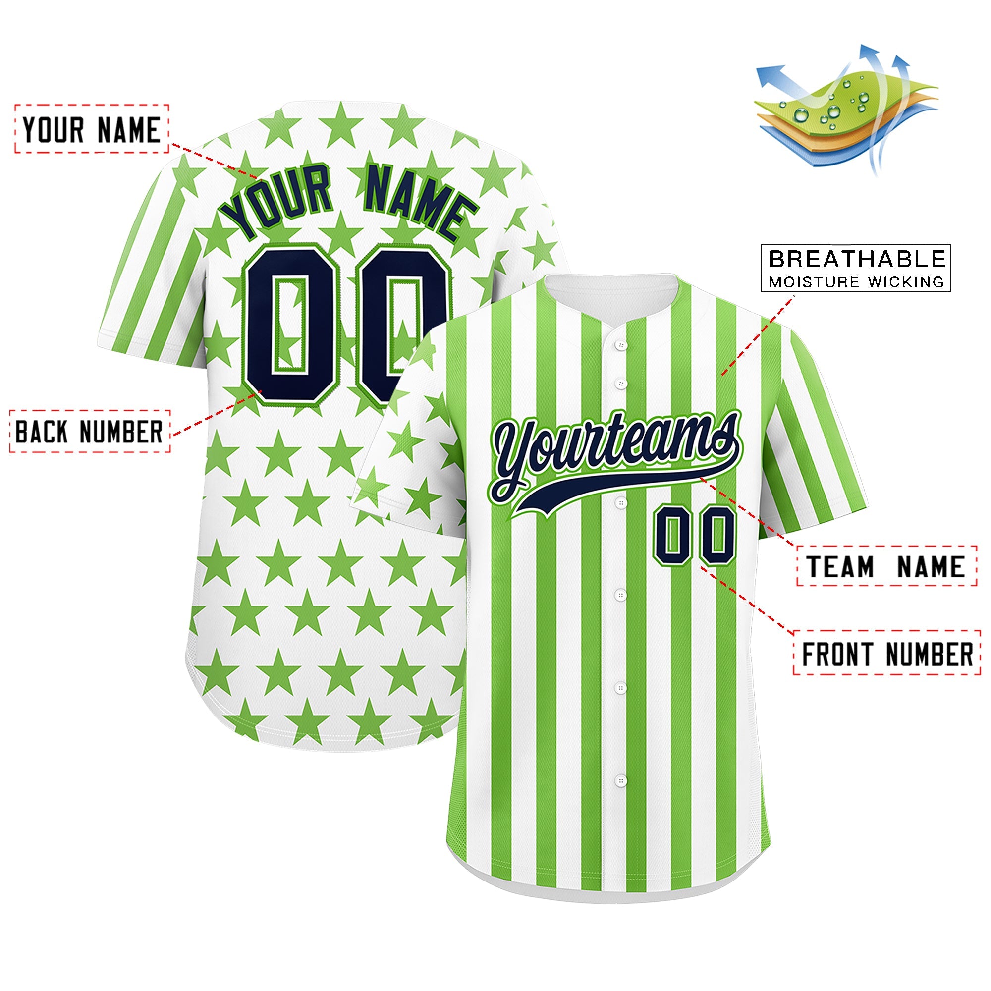 Benutzerdefiniertes Graffiti-Muster-Baseball-Trikot mit amerikanischer Flagge