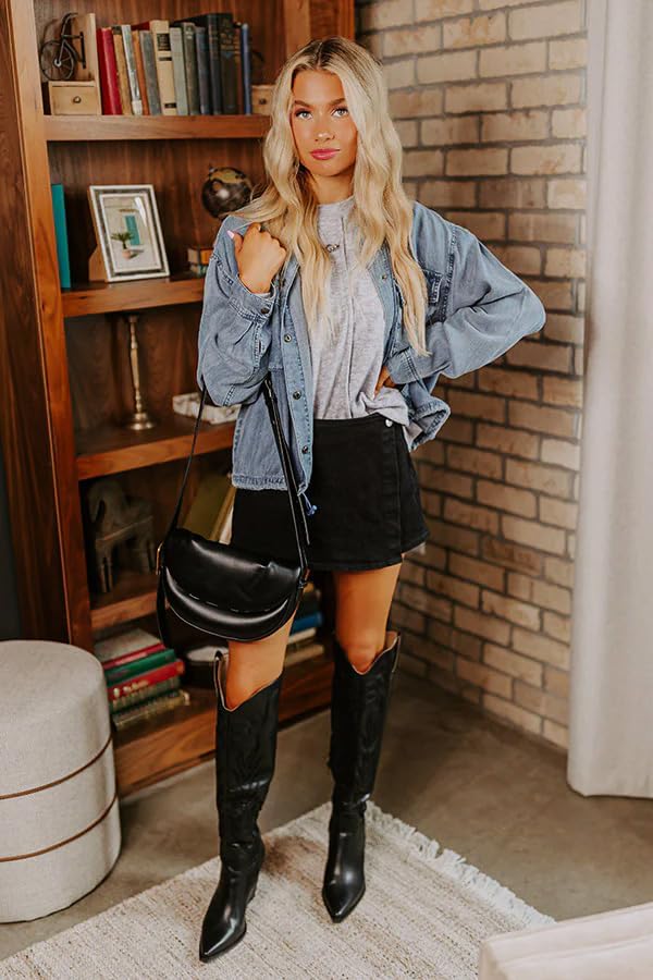 Women's Military Safari Cropped Denim Jackets Button Down Lightweight Oversized Utility Coat with Bellows Pocket