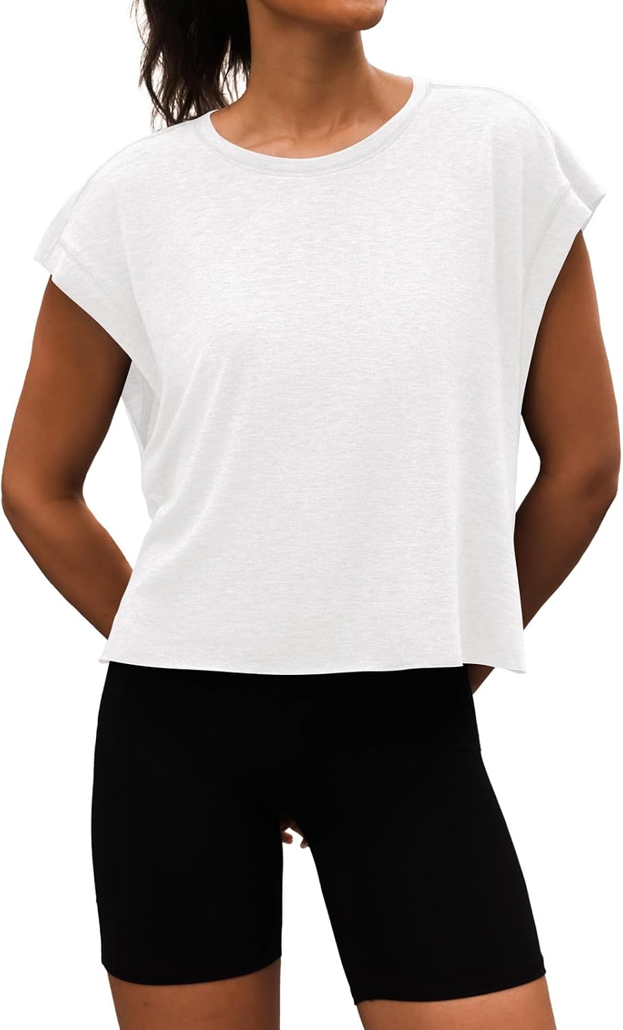 Women's Open Back Workout Tee Short Sleeve Athletic Top