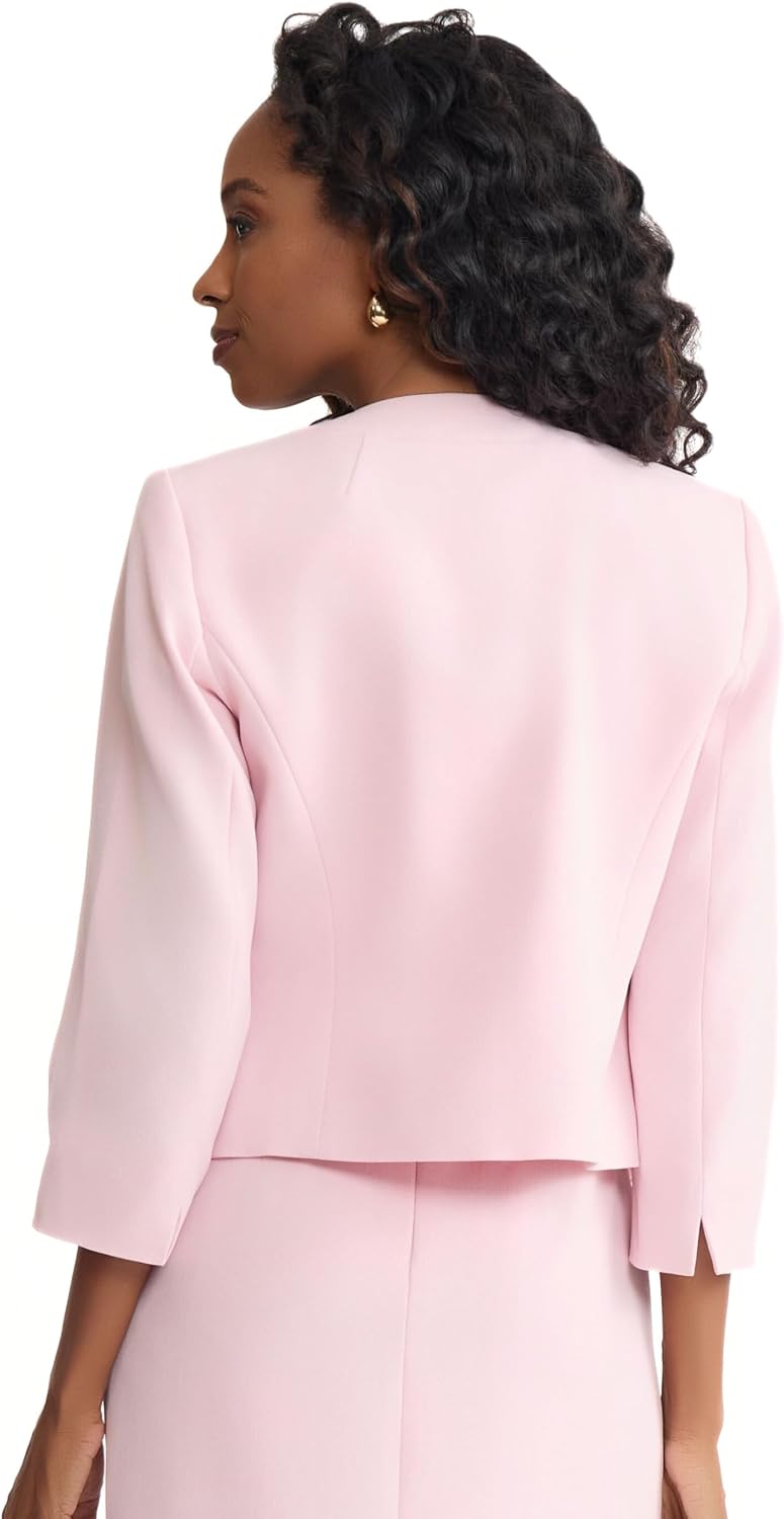 Women's Beaded Collar Open Front Jacket Pink