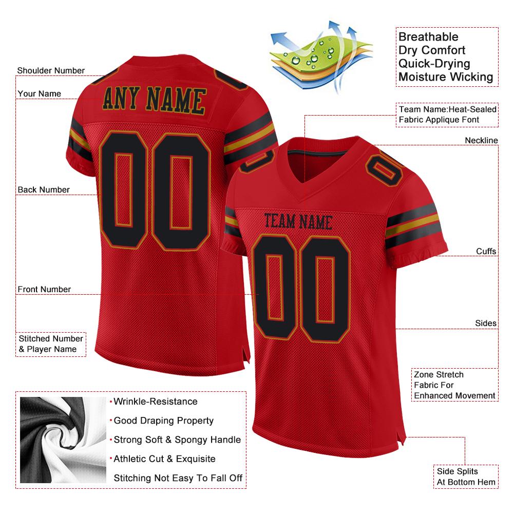 Custom Black-Old Gold Classic Style Mesh Authentic Football Jersey