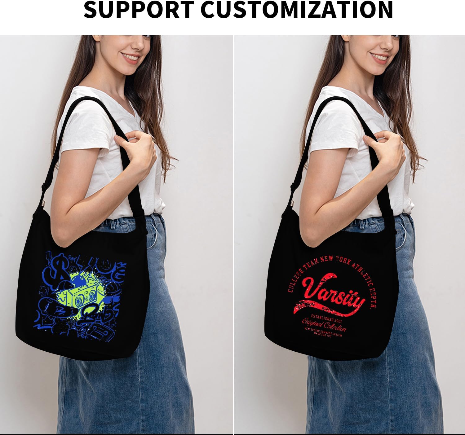 Women's Black Canvas Hobo Bag Casual Crossbody Tote Women's Black Canvas Hobo Bag Casual Crossbody Tote