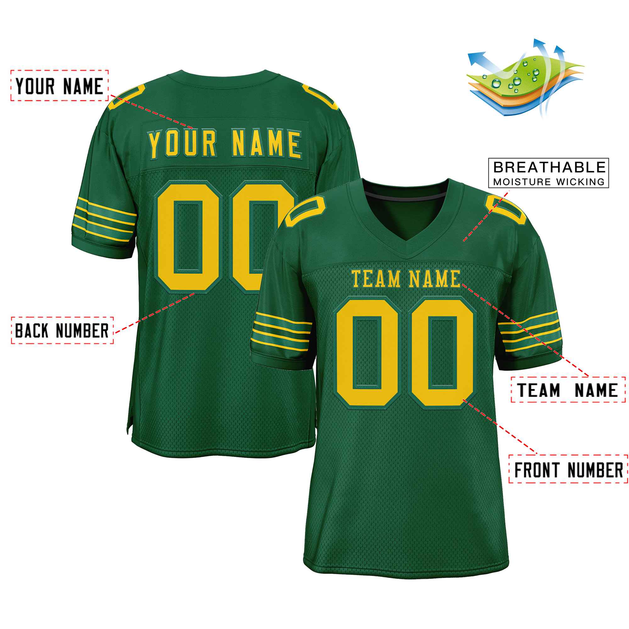 Maßgeschneidertes authentisches Fußballtrikot im klassischen Stil in Grün-Gold-Kelly-Grün