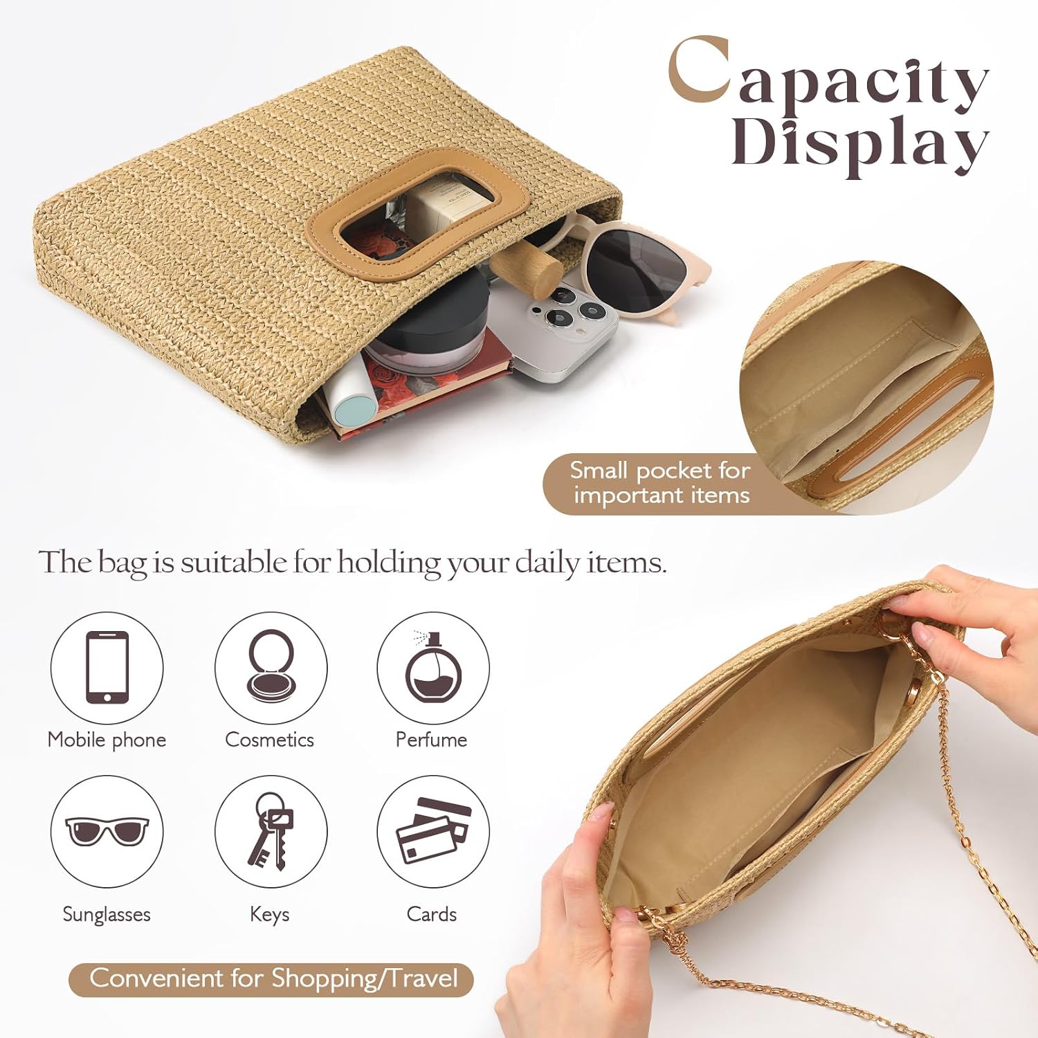 Women's Straw Clutch Purse Woven Cutout Handle Summer Bag Women's Straw Clutch Purse Woven Cutout Handle Summer Bag