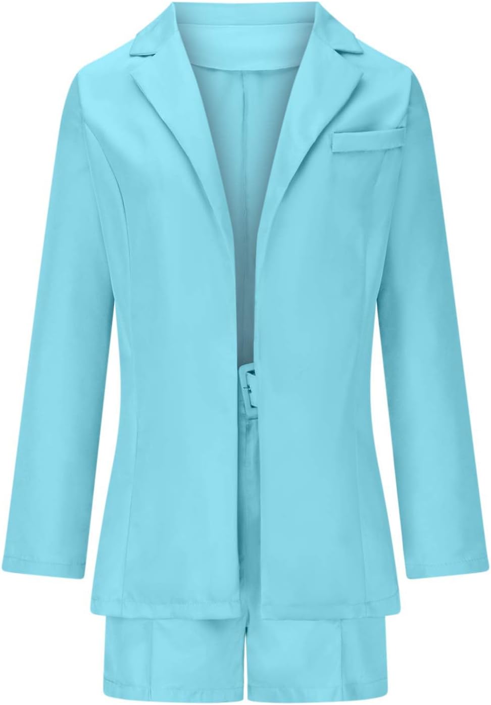 Blazer Shorts Set for Women Two Piece Outfits Open Front Long Sleeve Blazers Jacket and Belted Short Business Suits