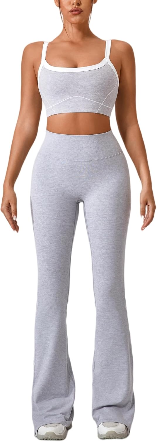 Women's Contrast Trim Sports Bra and Leggings Set