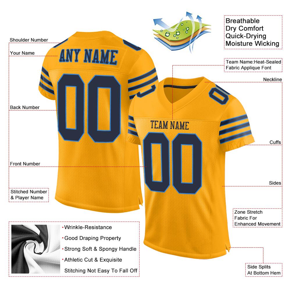 Custom Navy-Powder Blue Classic Style Mesh Authentic Football Jersey