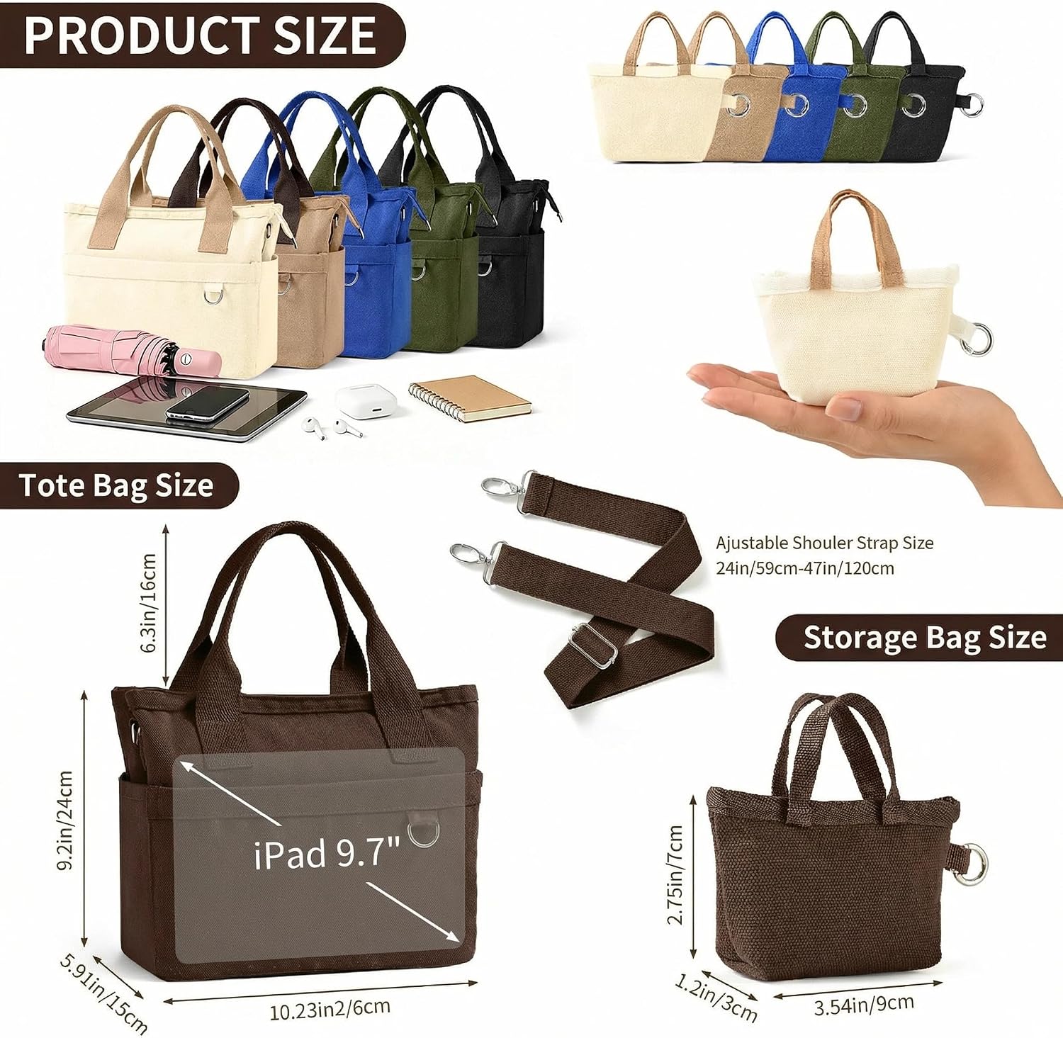 Women's Canvas Tote Bag Five Color Options