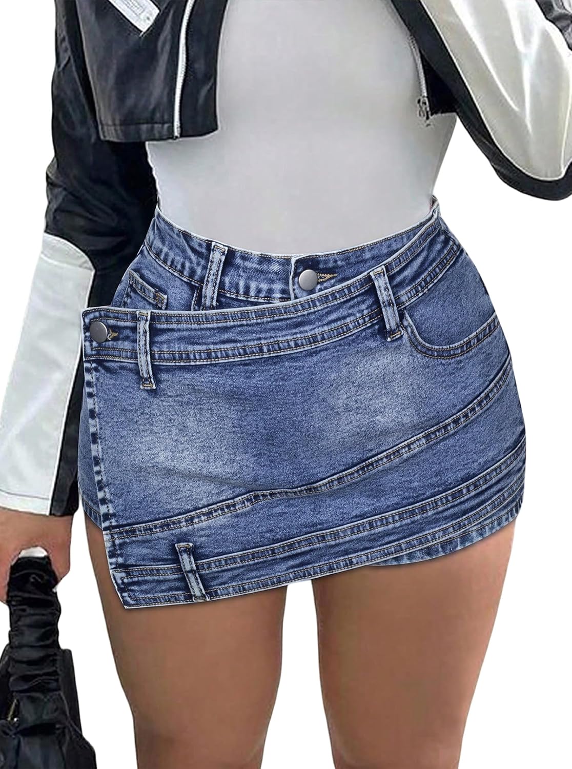 Women's Asymmetrical Wrap Denim Skort Mini Jean Shorts