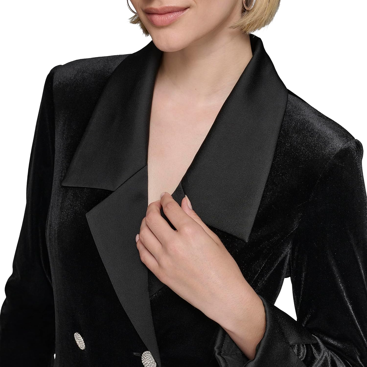 Women's Double Breasted Velvet Blazer Mini Dress Black Women's Double Breasted Velvet Blazer Mini Dress Black