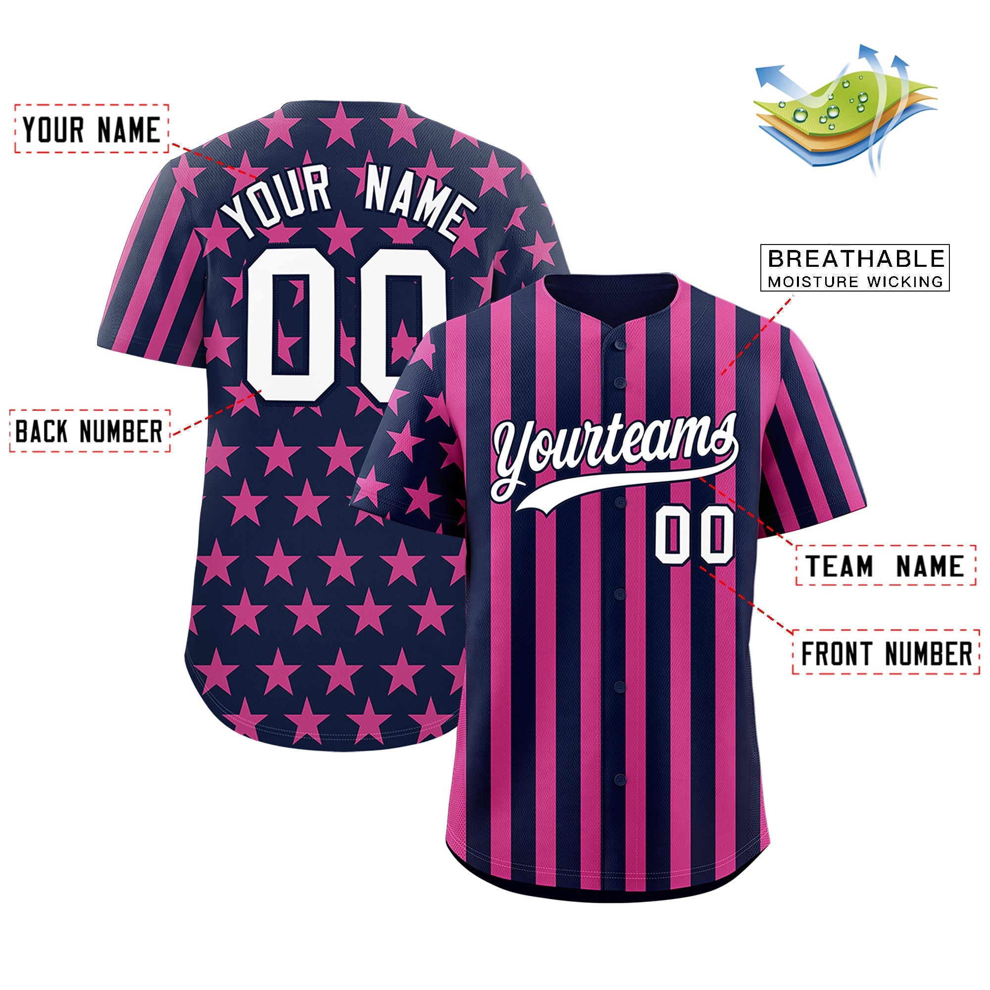 Benutzerdefiniertes Graffiti-Muster-Baseball-Trikot mit amerikanischer Flagge