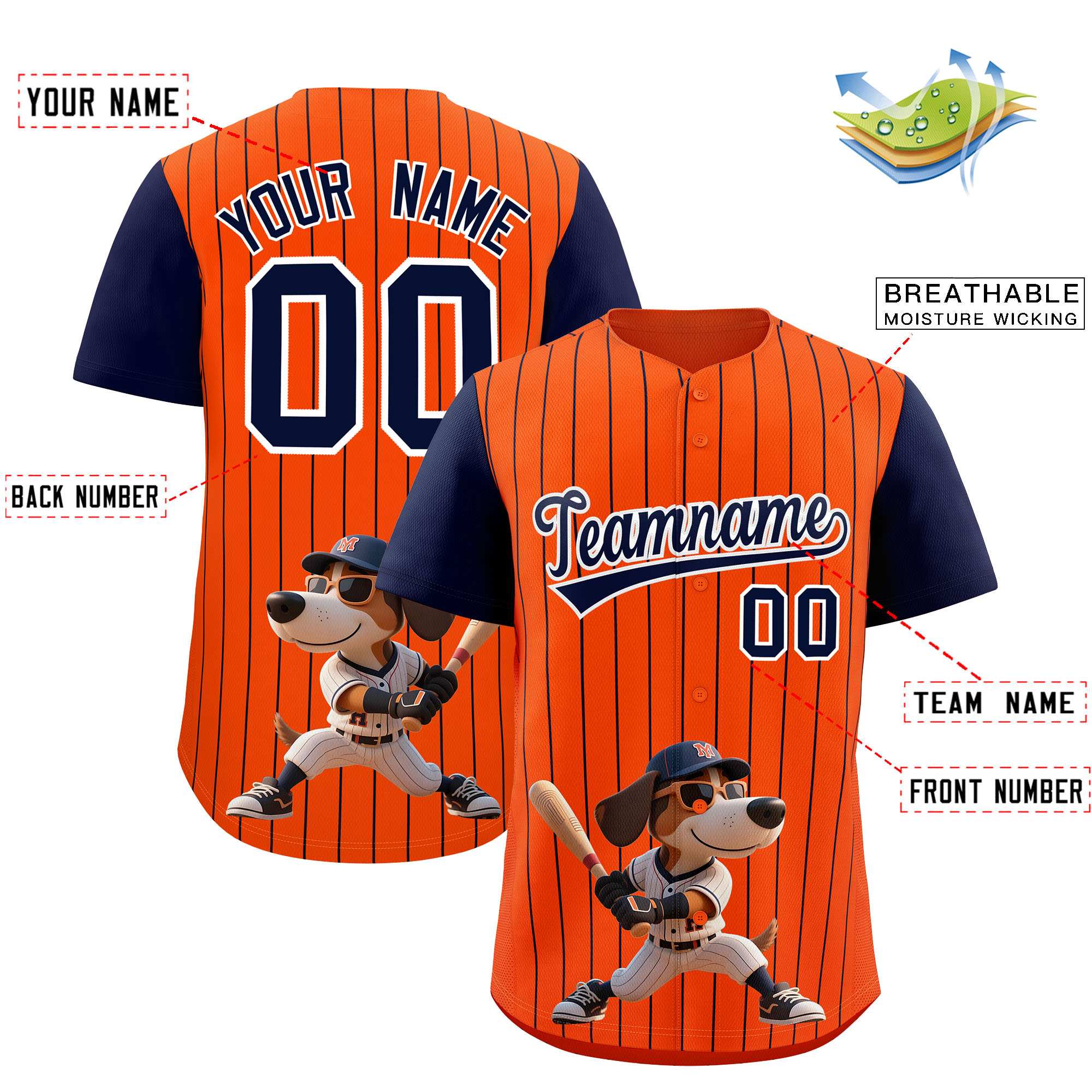 Authentisches Baseball-Trikot mit individuellem Streifen-Tiere-Graffiti-Muster, Raglanärmeln Authentisches Baseball-Trikot mit individuellem Streifen-Tiere-Graffiti-Muster, Raglanärmeln
