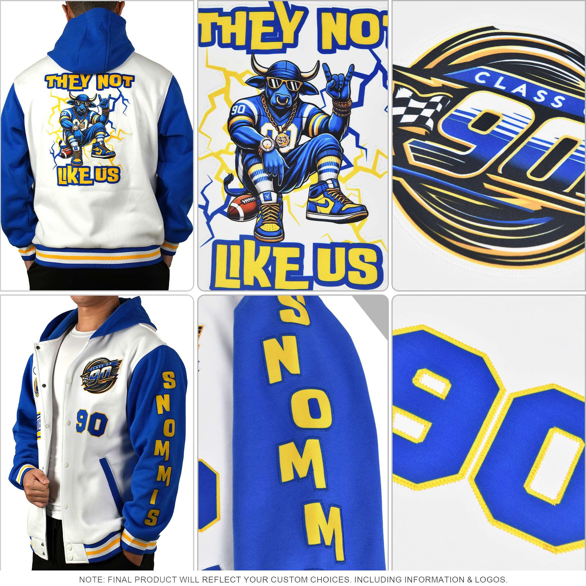 Custom Color Block Varsity Full-Snap Letterman Jacket Hoodie