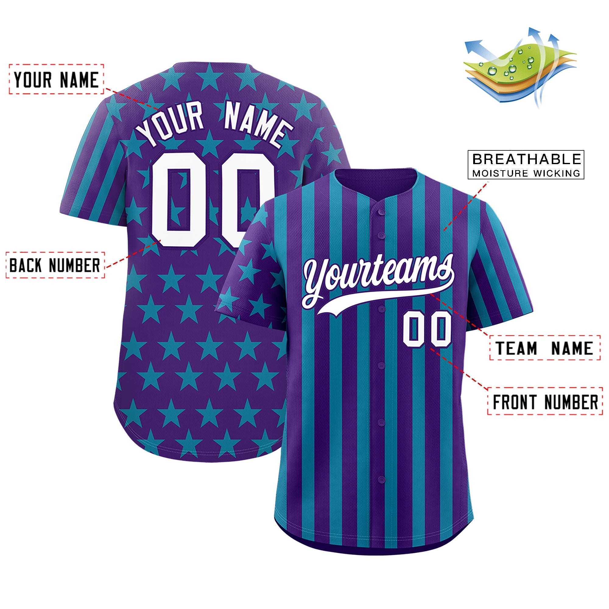 Benutzerdefiniertes Graffiti-Muster-Baseball-Trikot mit amerikanischer Flagge
