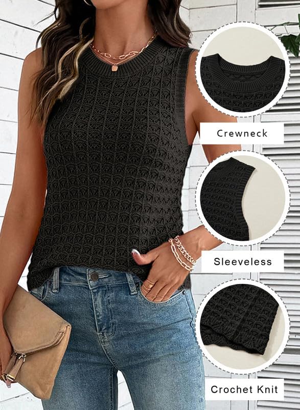 Women's Black Crochet Sleeveless Knit Tank