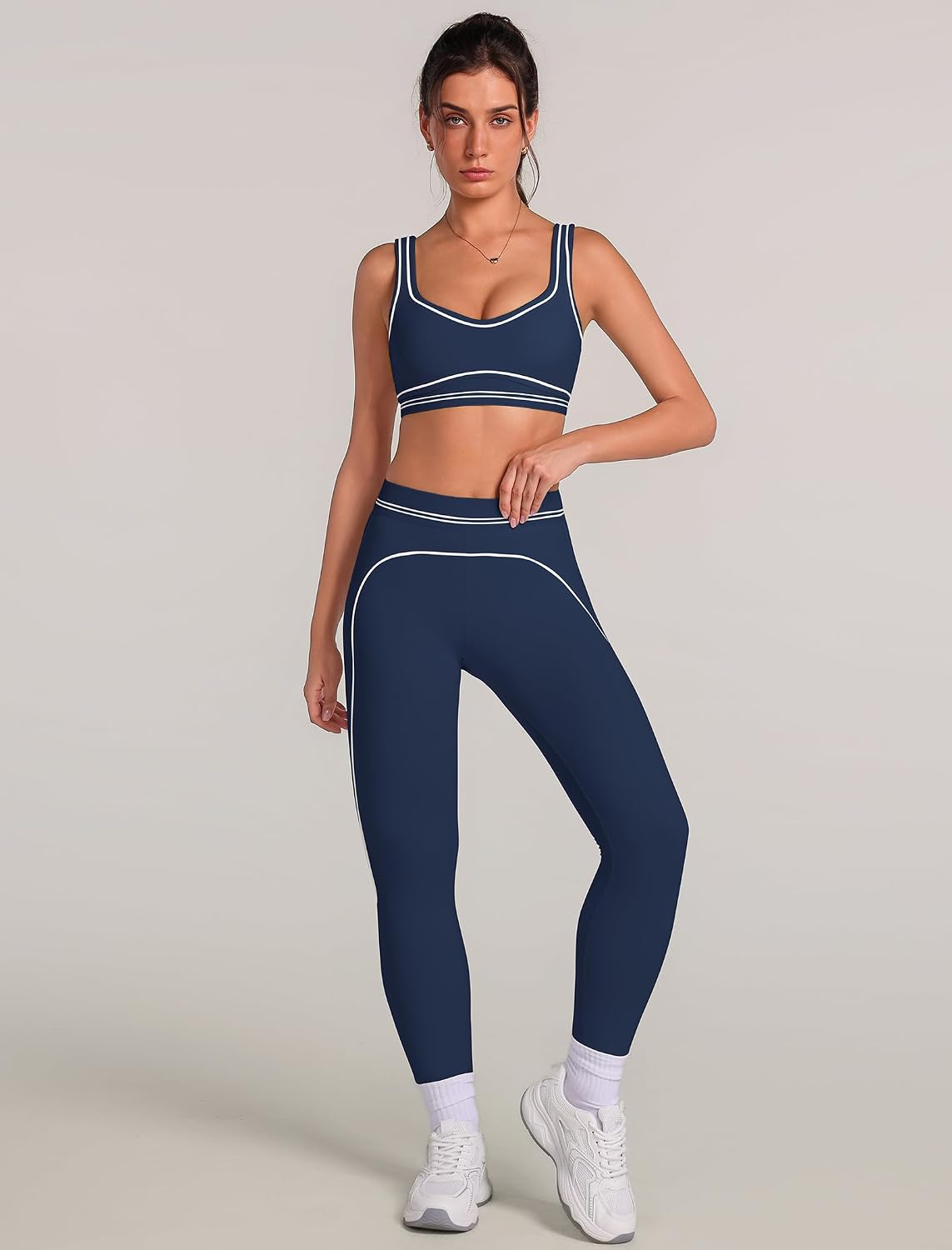 Women's Color Block Sports Bra and Leggings Workout Set