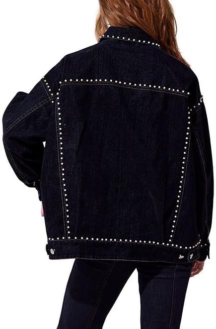 Women's Pearl Studded Oversized Denim Jacket Black Women's Pearl Studded Oversized Denim Jacket Black
