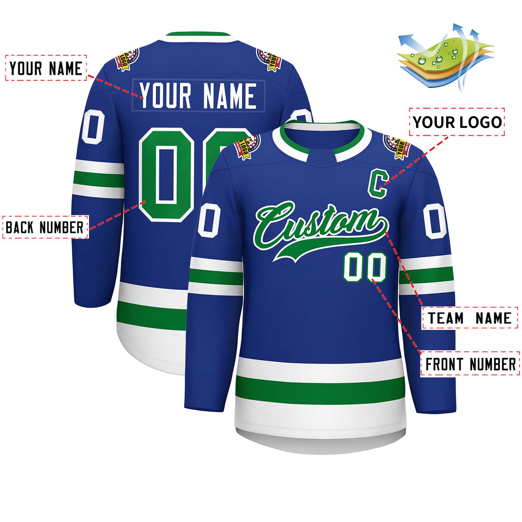 Custom Kelly Green-White Classic Style Hockey Jersey