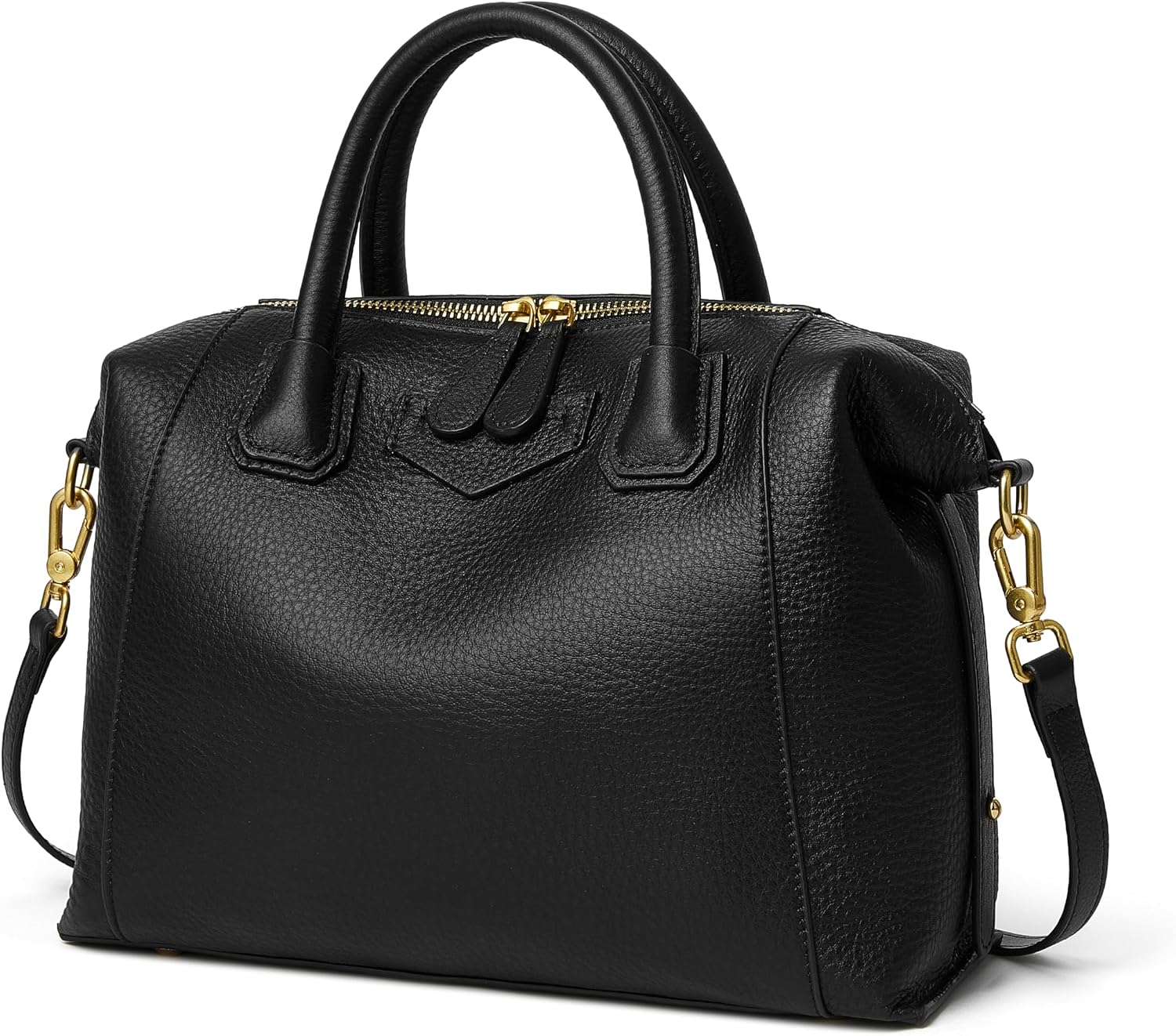 Women's Genuine Leather Boston Satchel Handbag, Black