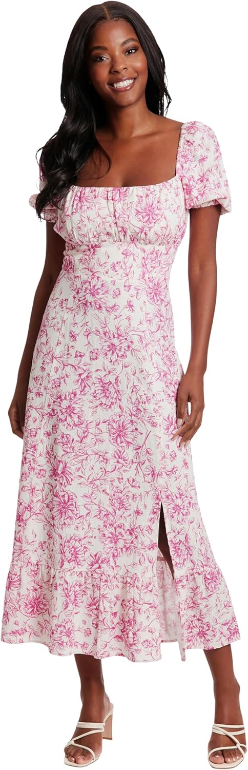 Womens Square Neck Smocked Back Linen Blend Flattering Versatile Spring Summer Garden Party