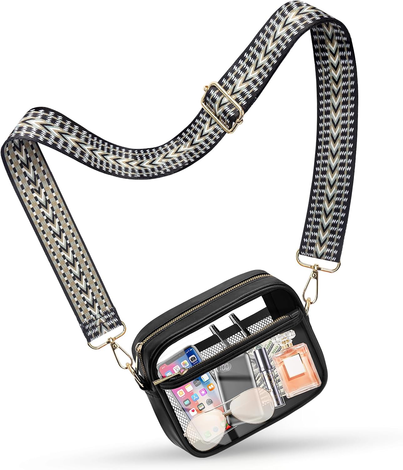 Women's Clear Crossbody Bag Stadium Approved TPU Purse Black