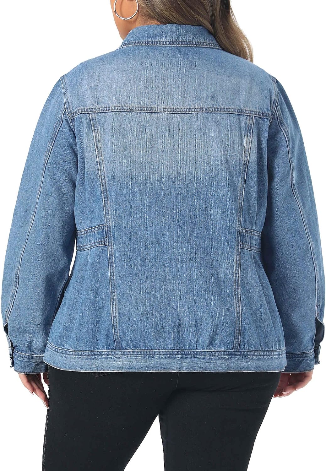 Women's Plus Size Washed Denim Jacket Snap Button Women's Plus Size Washed Denim Jacket Snap Button