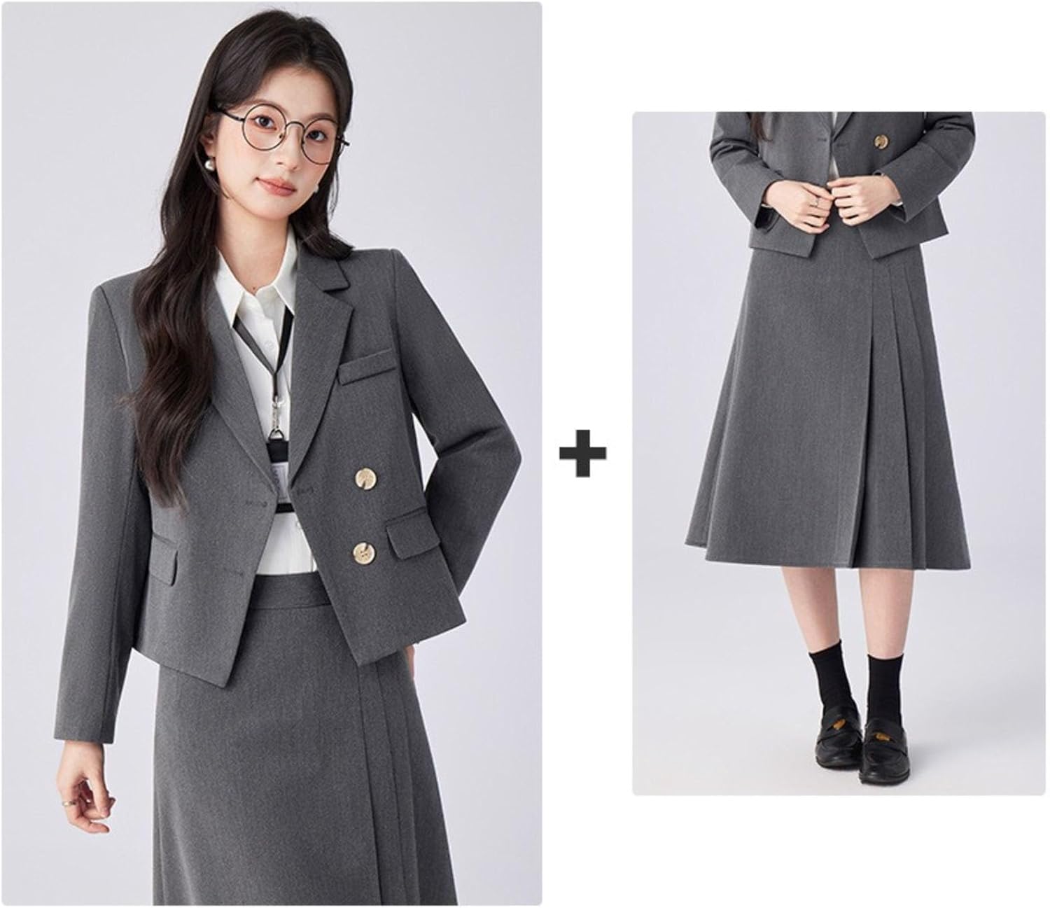 Short Sleeve Blazer Set Women's Summer Office Uniform Workwear