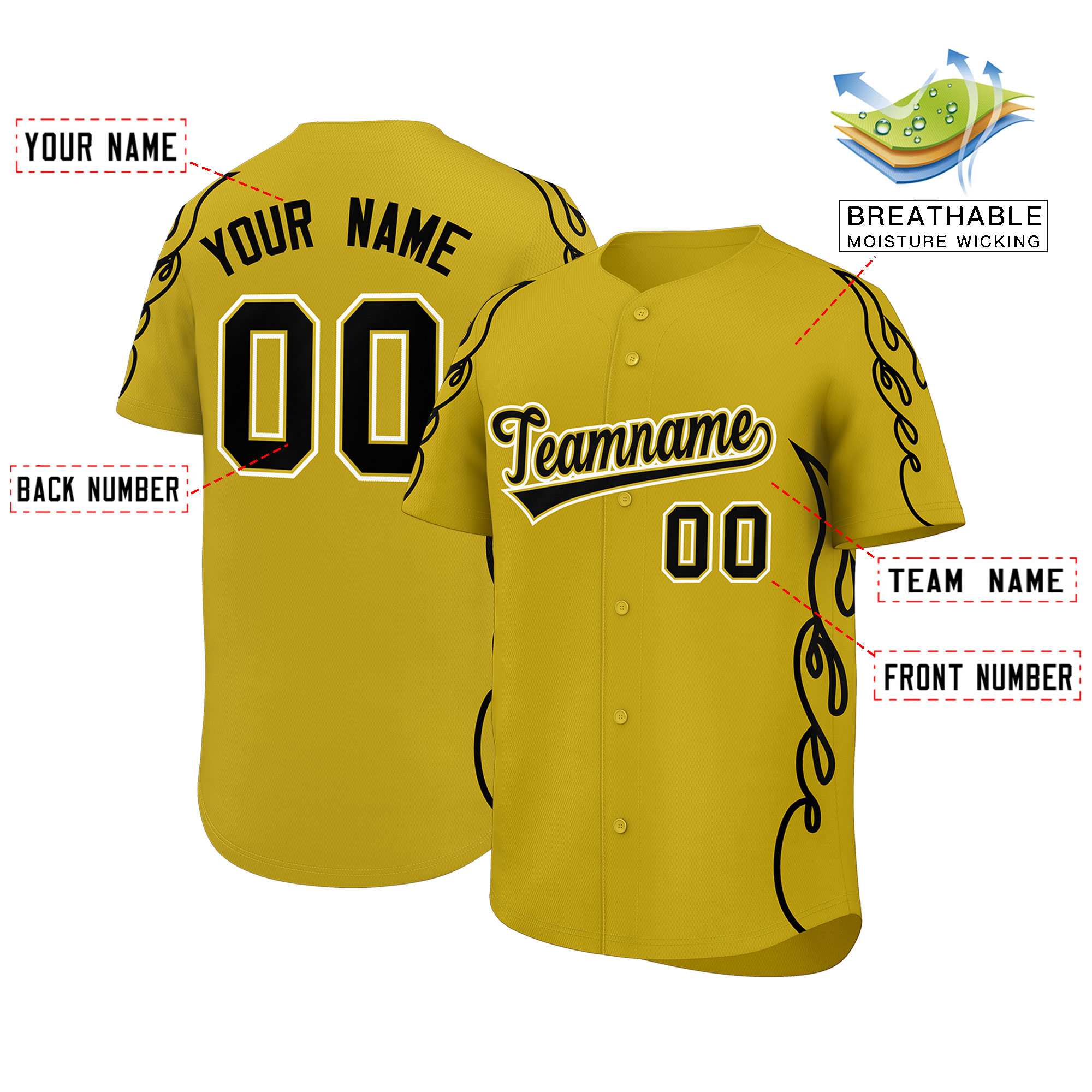 Benutzerdefiniertes Baseball-Trikot mit Seitenflammen-Umrissmuster für Sportuniformen