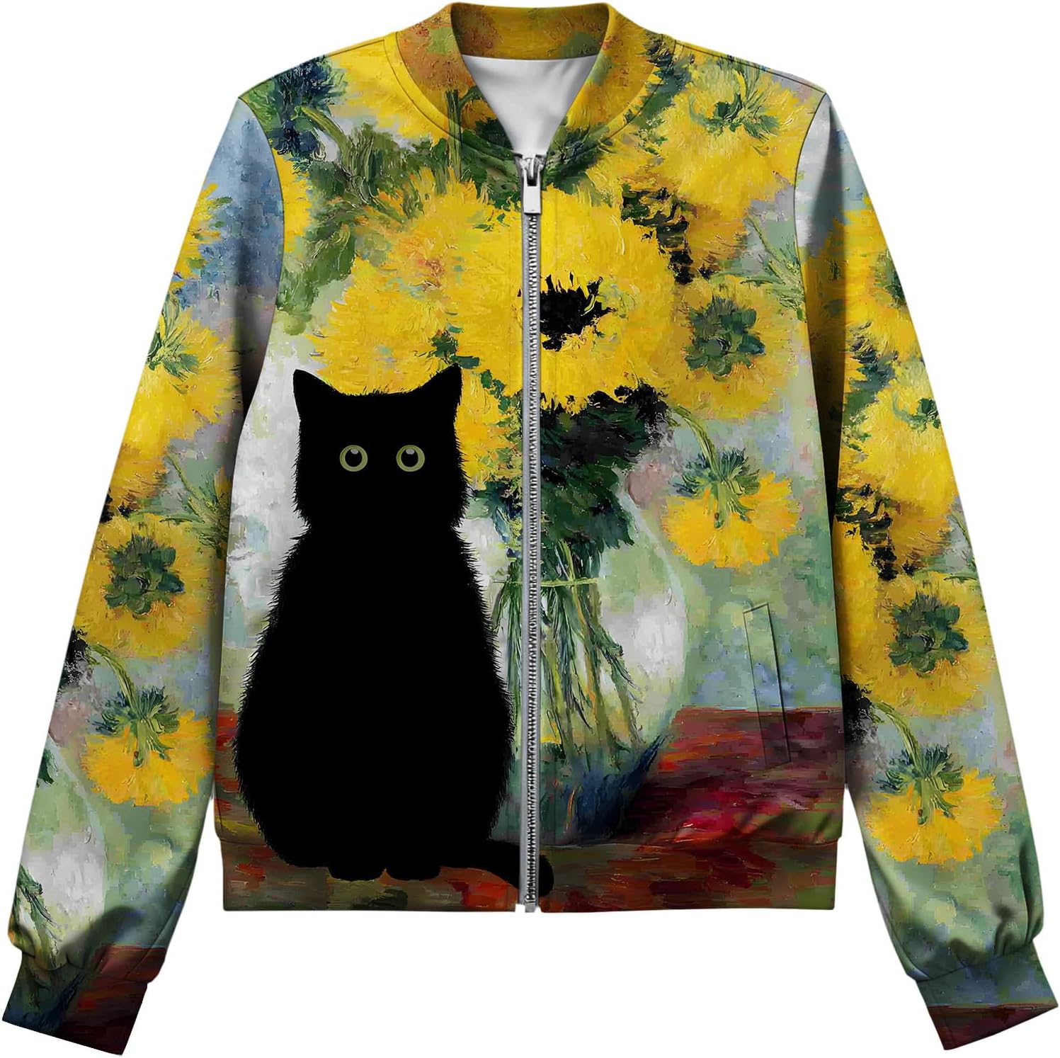 Vintage Fall\ Winter Casual Animal Print Graphic Coat Women's Basic Crew Neck Long Sleeve Bomber Jacket
