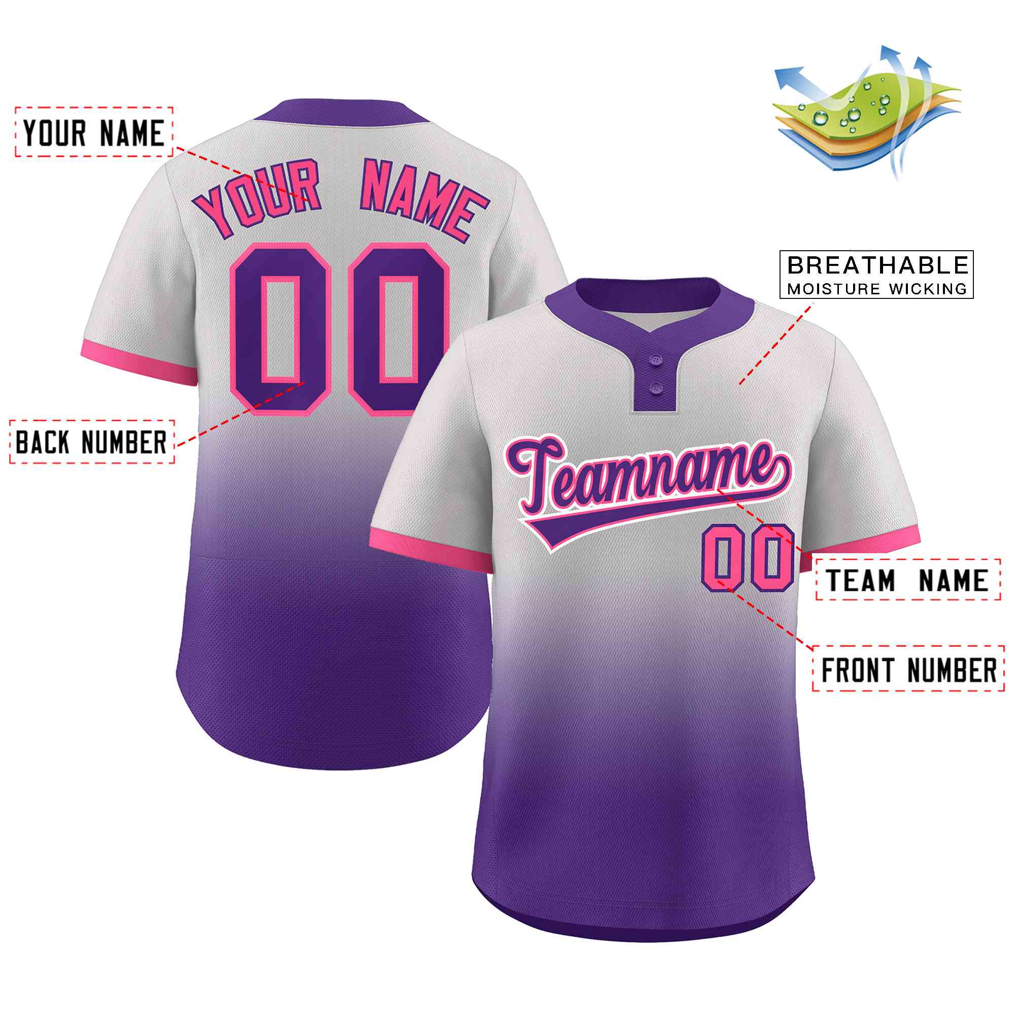 Custom Gradient Fashion Authentic Two-Button Softball Jersey