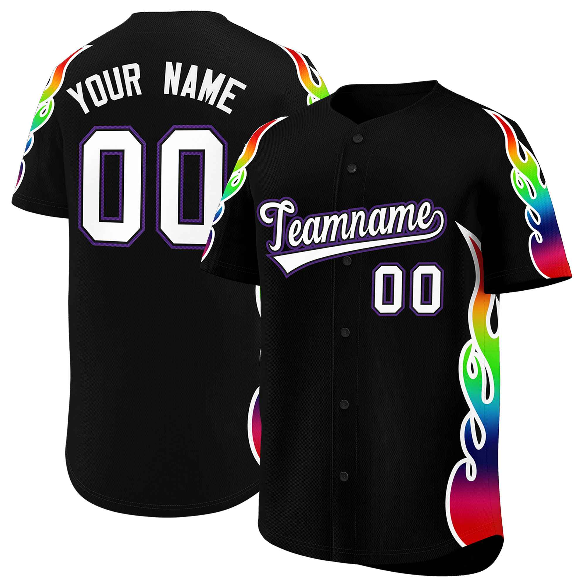 Benutzerdefiniertes Graffiti-Muster, personalisierter mehrfarbiger Flammendruck, authentisches Baseball-Trikot