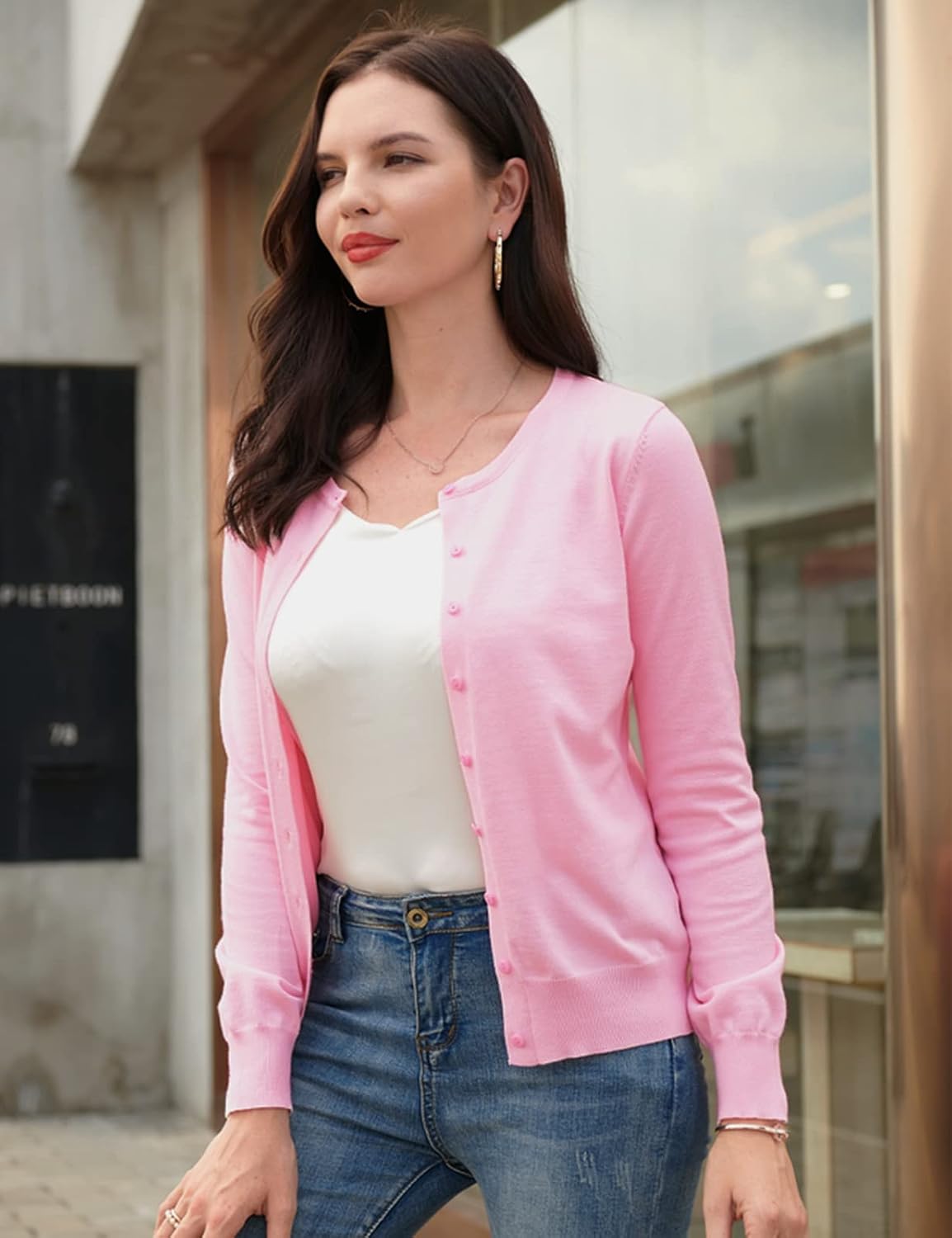 Womens Long Sleeve Knit Cardigan Sweaters Casual Open Front Button Down Cardigans Summer Outfits