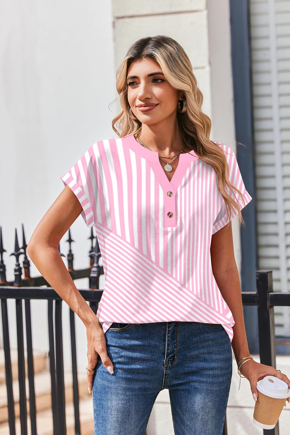 Women Tops Summer Short Sleeve T Shirts V Neck Dressy Work Blouses Boho Clothes S-3XL