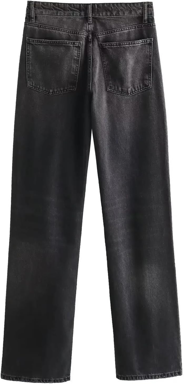 Women's Distressed Boyfriend Straight Leg Jeans Vintage Wash