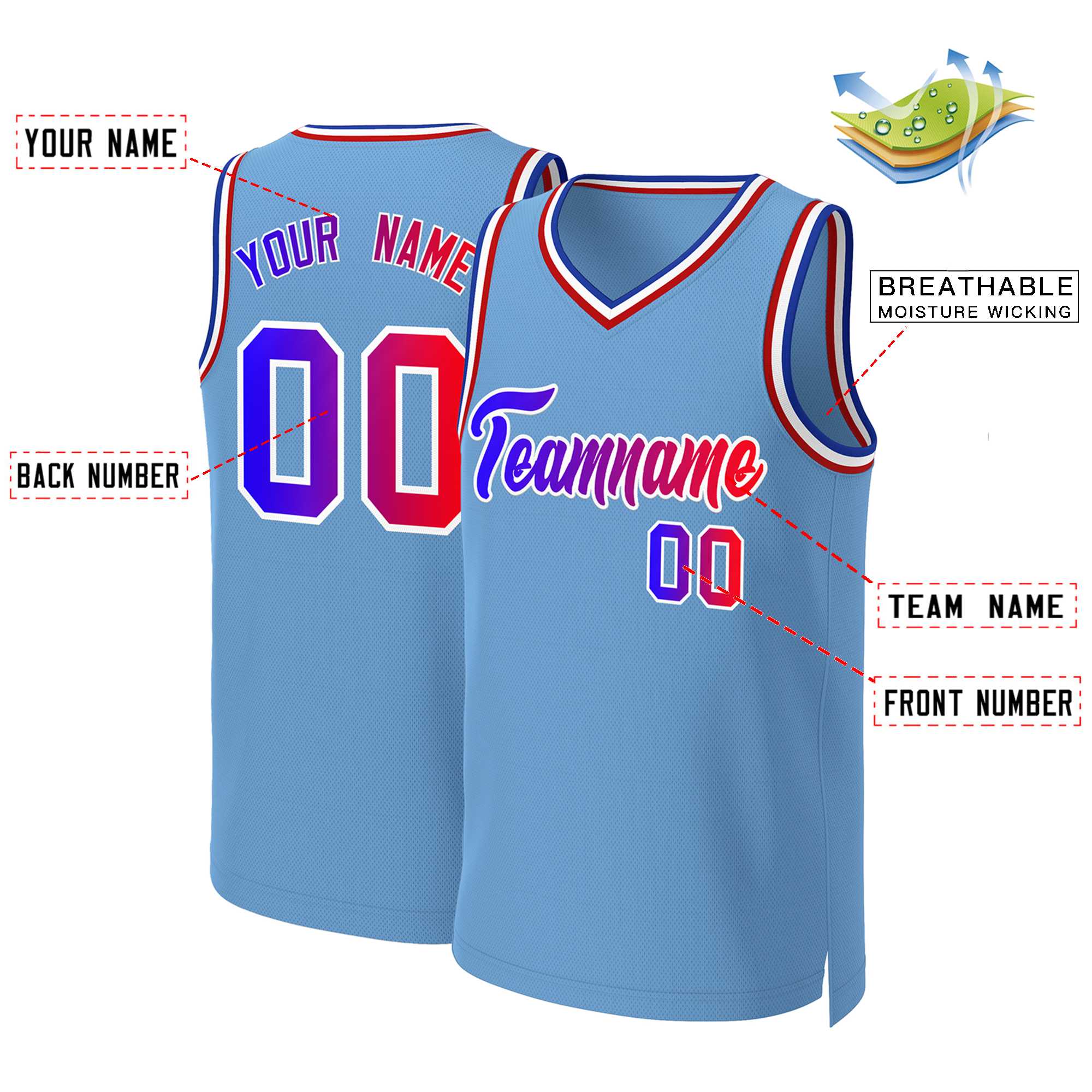 Benutzerdefiniertes Basketballtrikot mit klassischem Farbverlauf und modischen Oberteilen