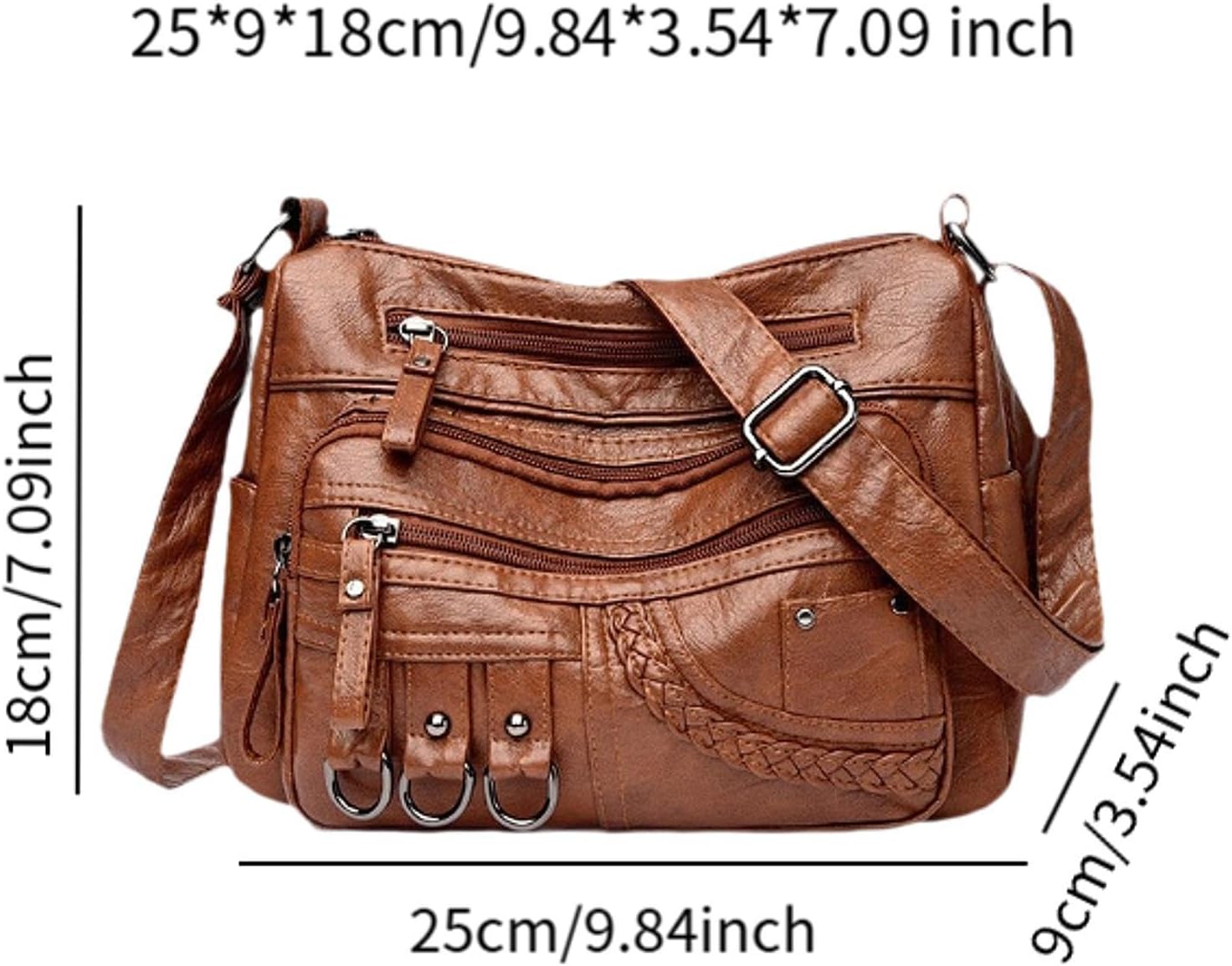 Women's Washed Leather Crossbody Shoulder Bag Multi Pocket