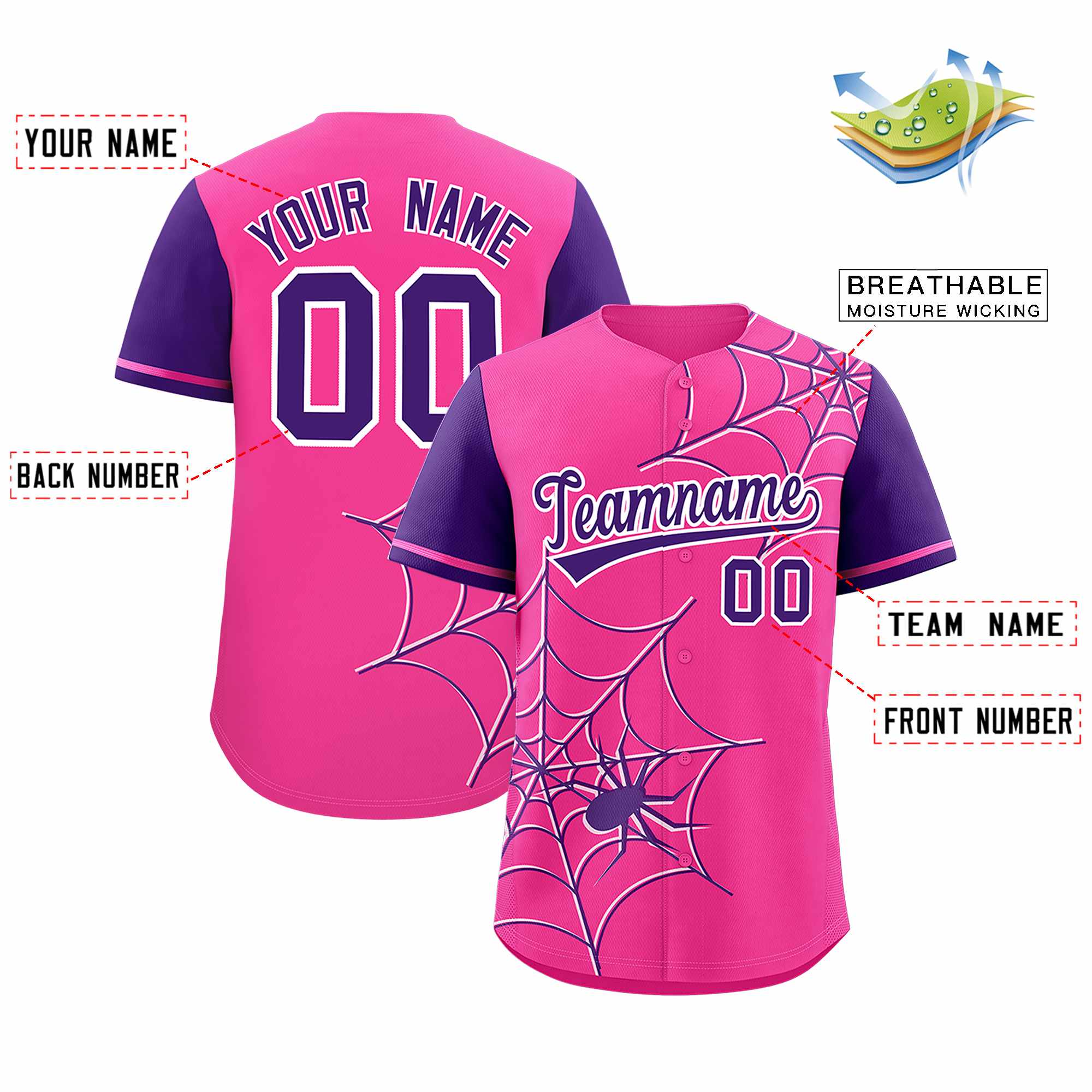 Benutzerdefiniertes Spinnennetz-Muster, Raglanärmel, authentisches Baseball-Trikot
